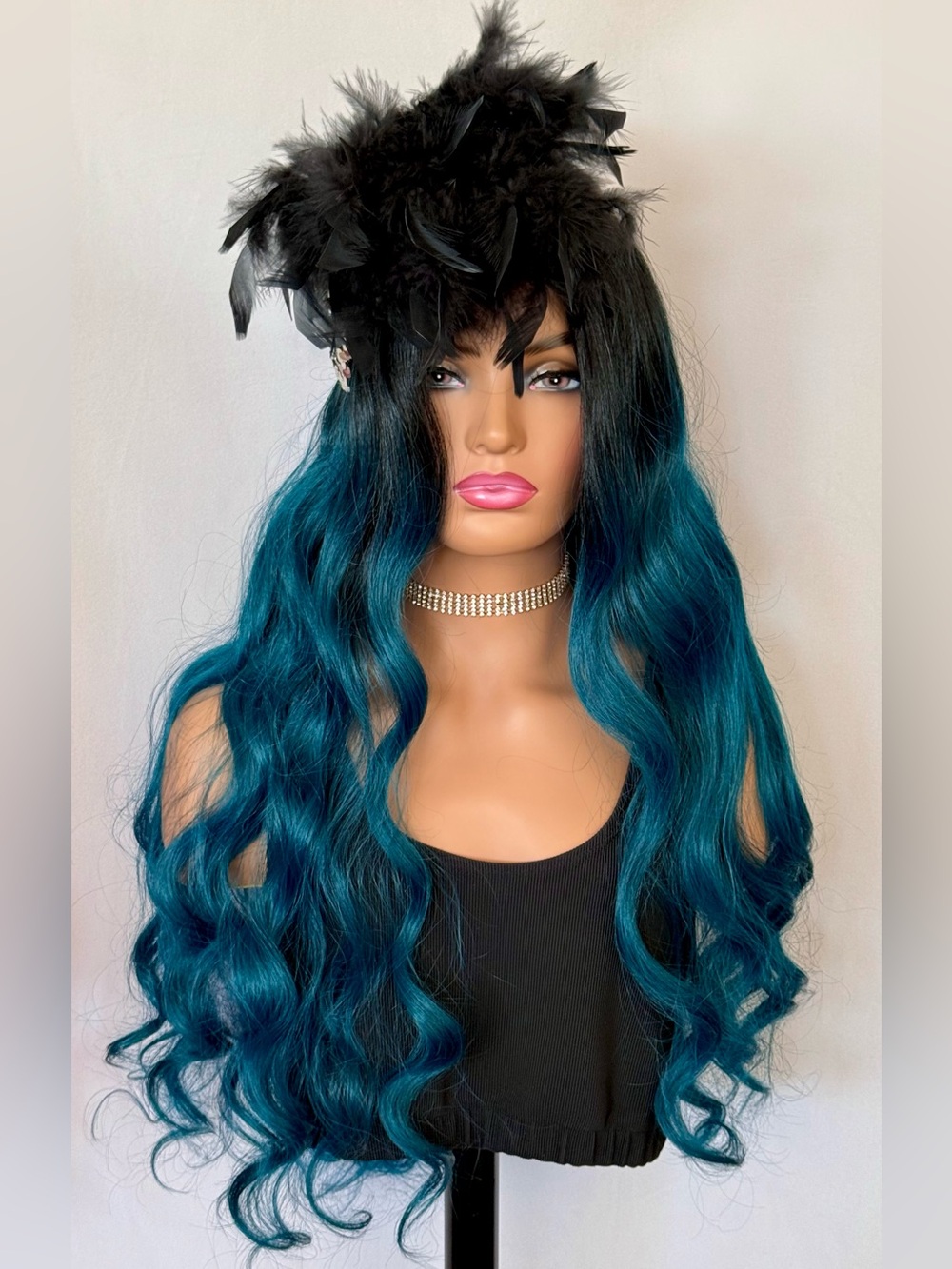 Long Gorgeous Ombre Teal “Put On & Go” Unisex Wig- Burlesque/Cosplay/Events..